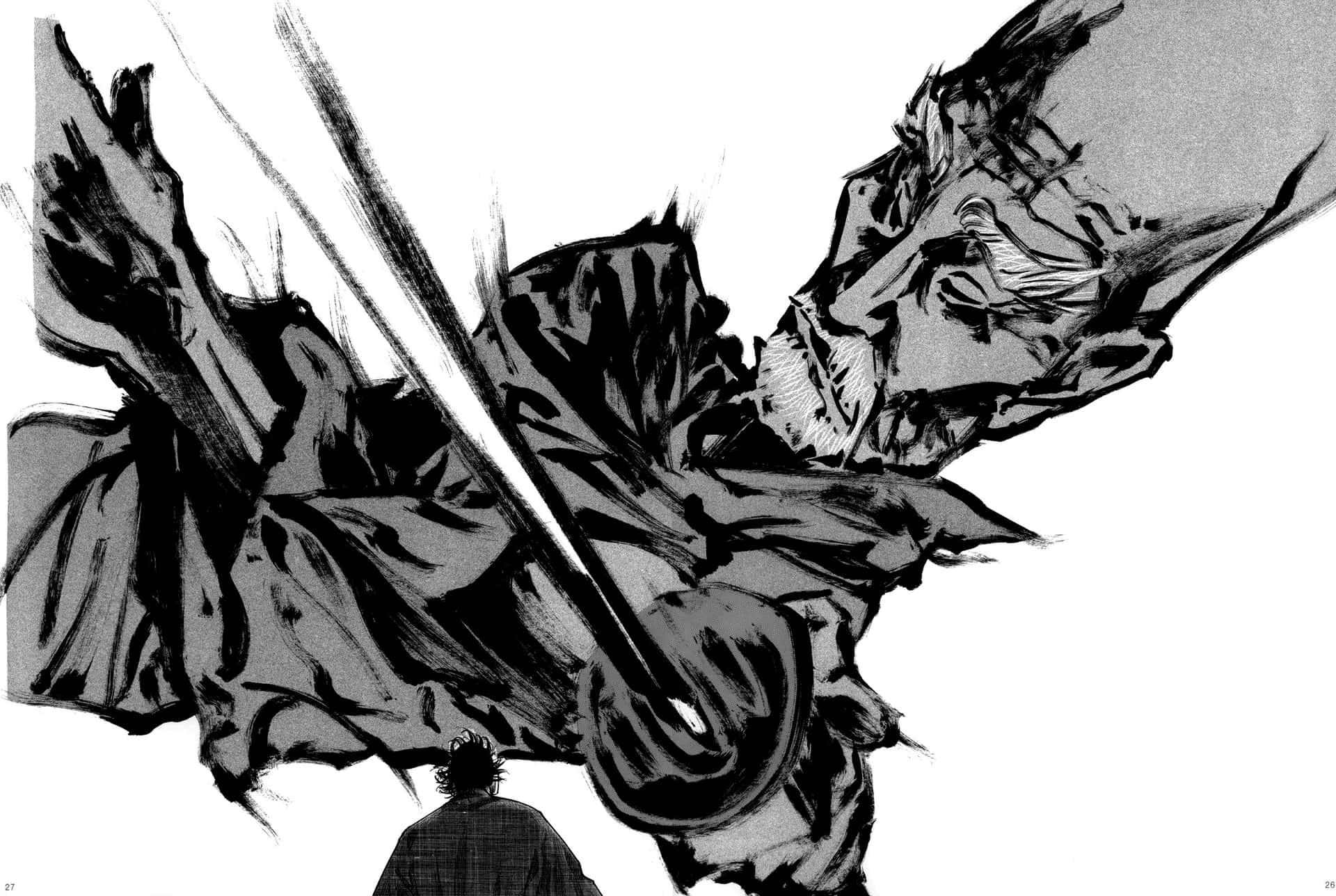 Vagabond Manga Dramatic Sword Fight Scene Wallpaper