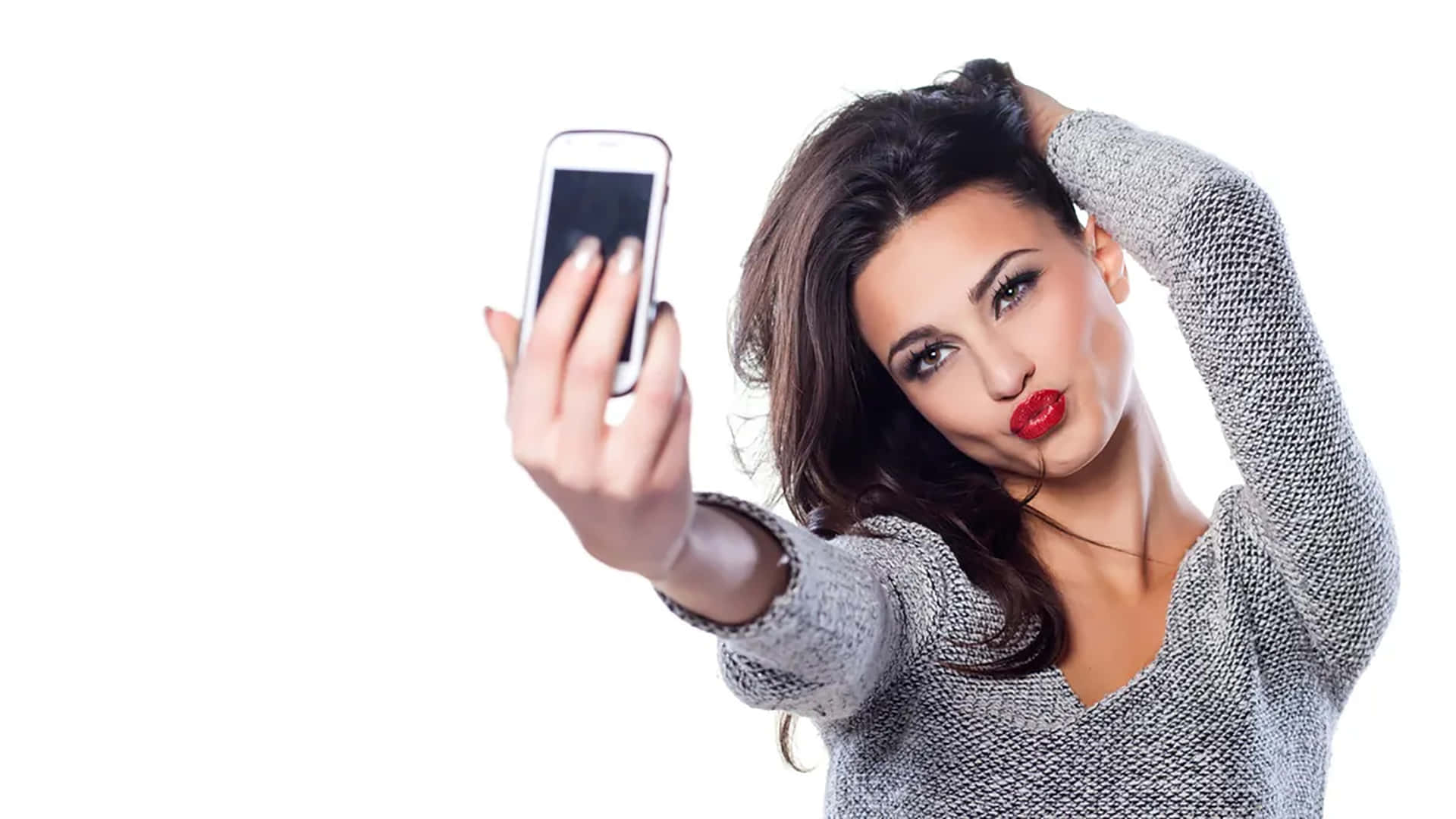 Vain Pouty Woman Doing A Selfie Wallpaper