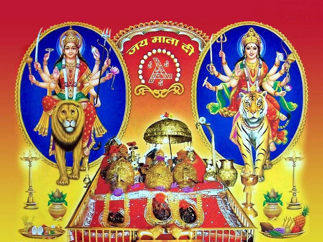 Vaishno Devi former sig med et Durga Yantra billede tilbagegrund. Wallpaper