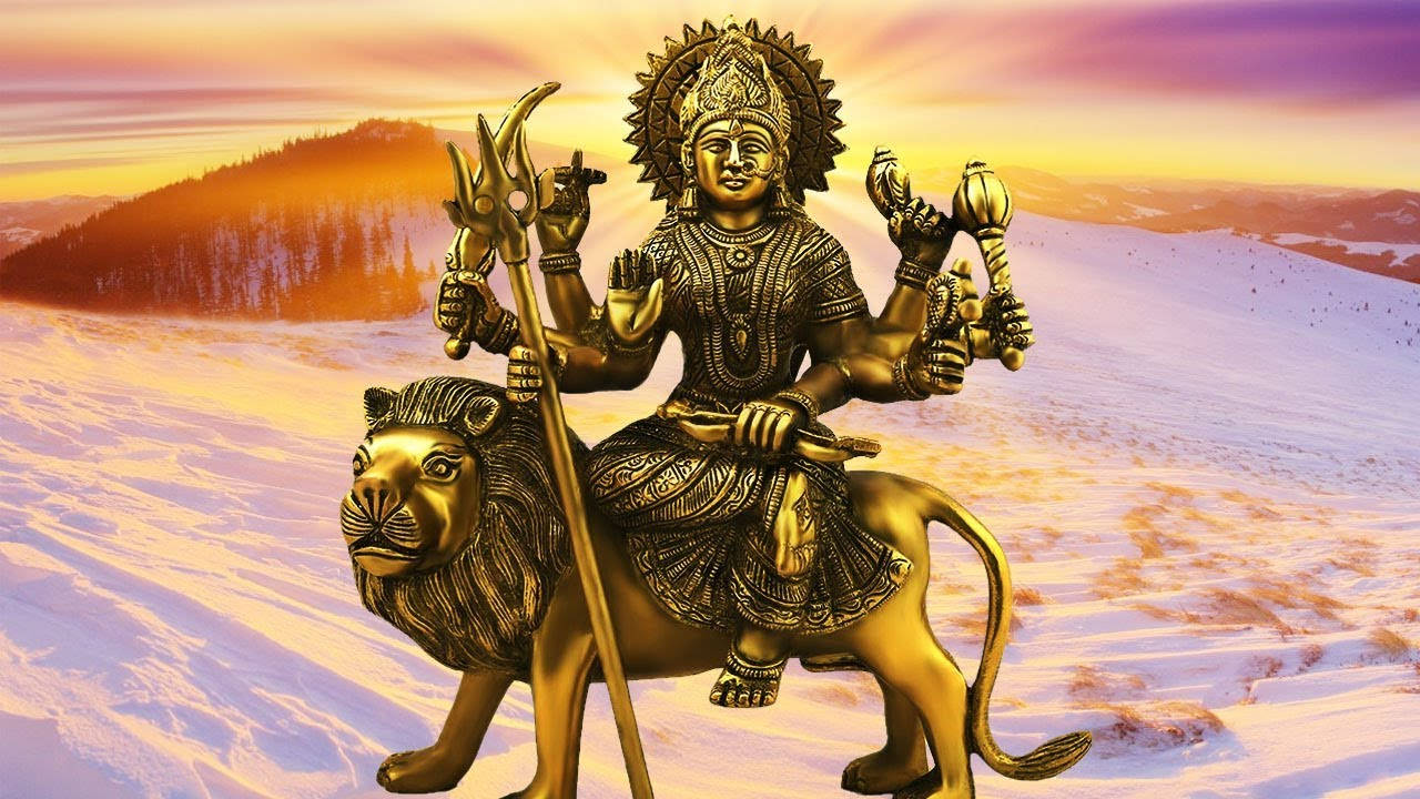 Vaishno Devi Golden Statue With Lion Wallpaper