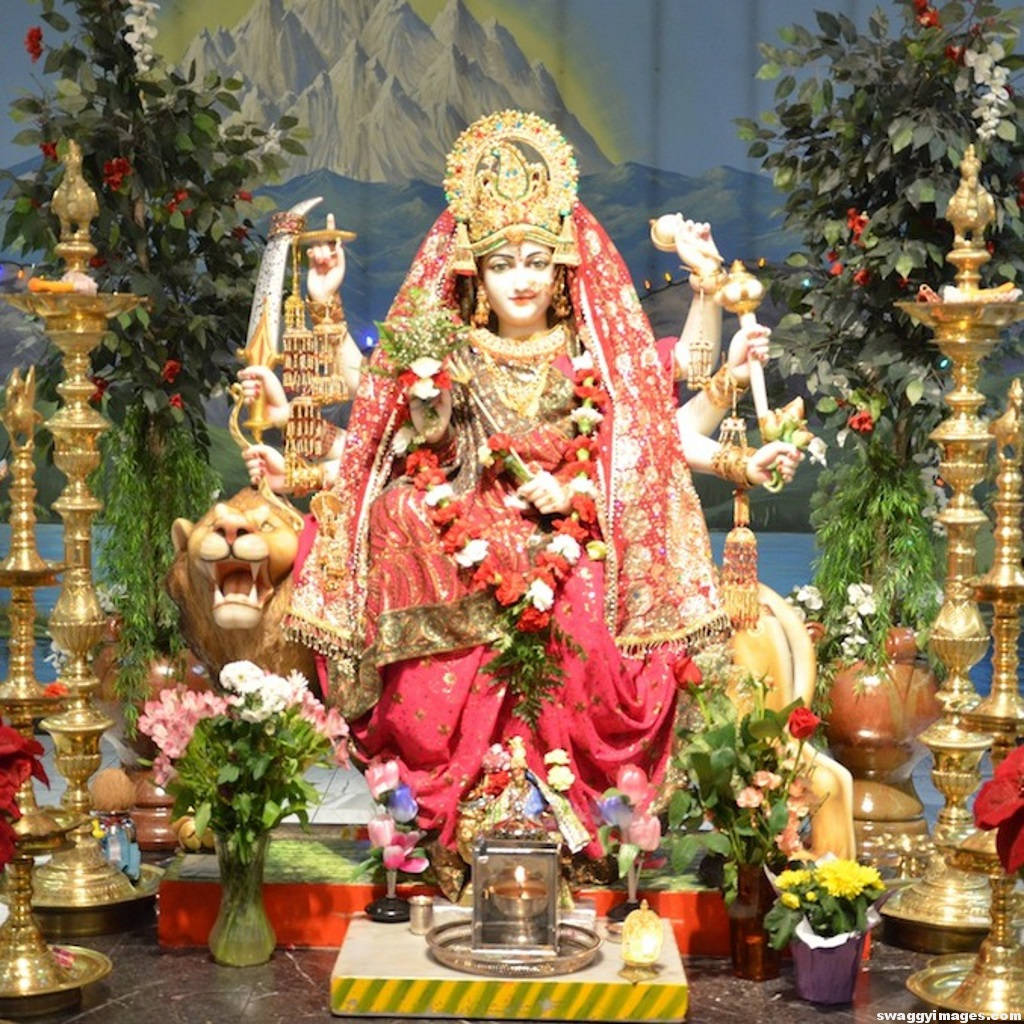 Download Vaishno Devi Statue With Flowers Wallpaper 