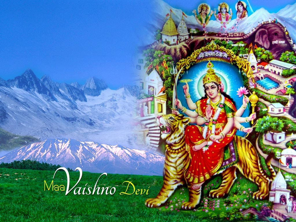 Vaishno Devi træder ud af en portal Wallpaper