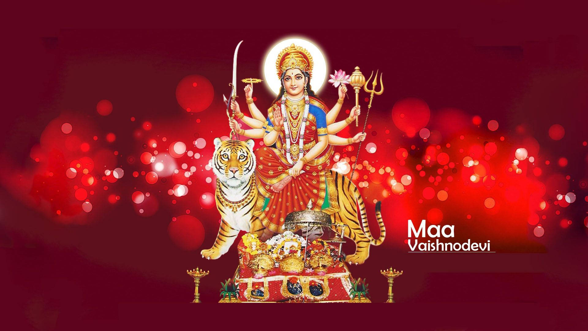 Vaishno Devi With Ornaments And Weapons Wallpaper