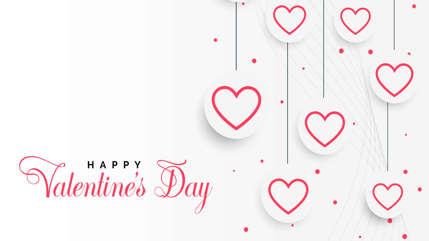 Hanging Hearts In White Valentine Background