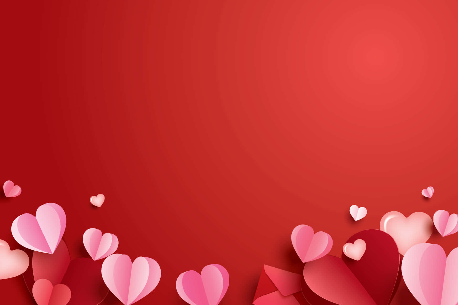 Paper Hearts In Red Valentine Background