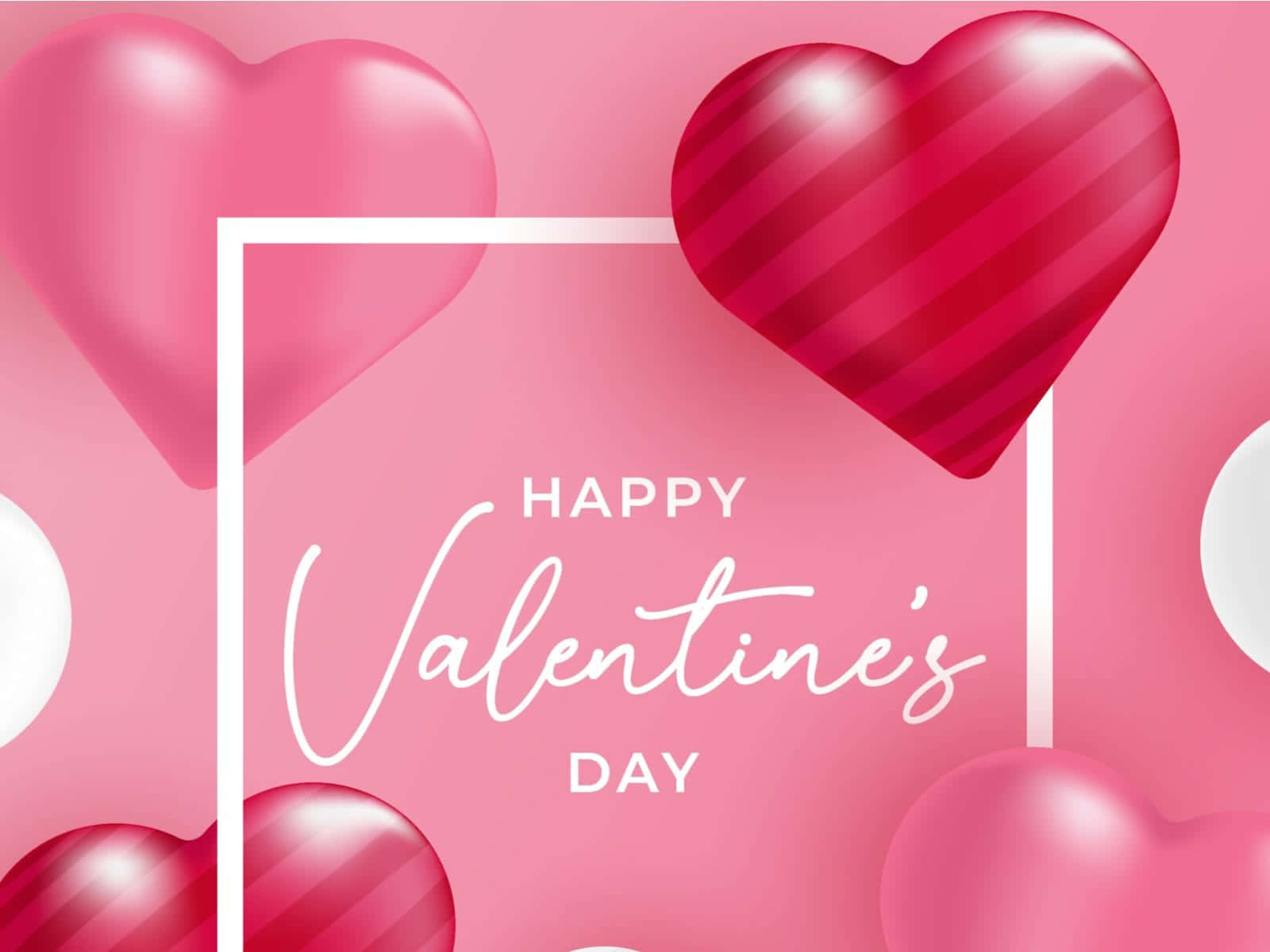 Happy Valentine's Day With Hearts And Balloons
