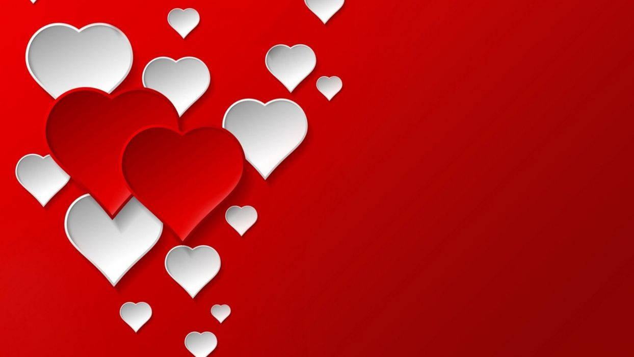Valentine's Day Red And Silver Hearts Wallpaper