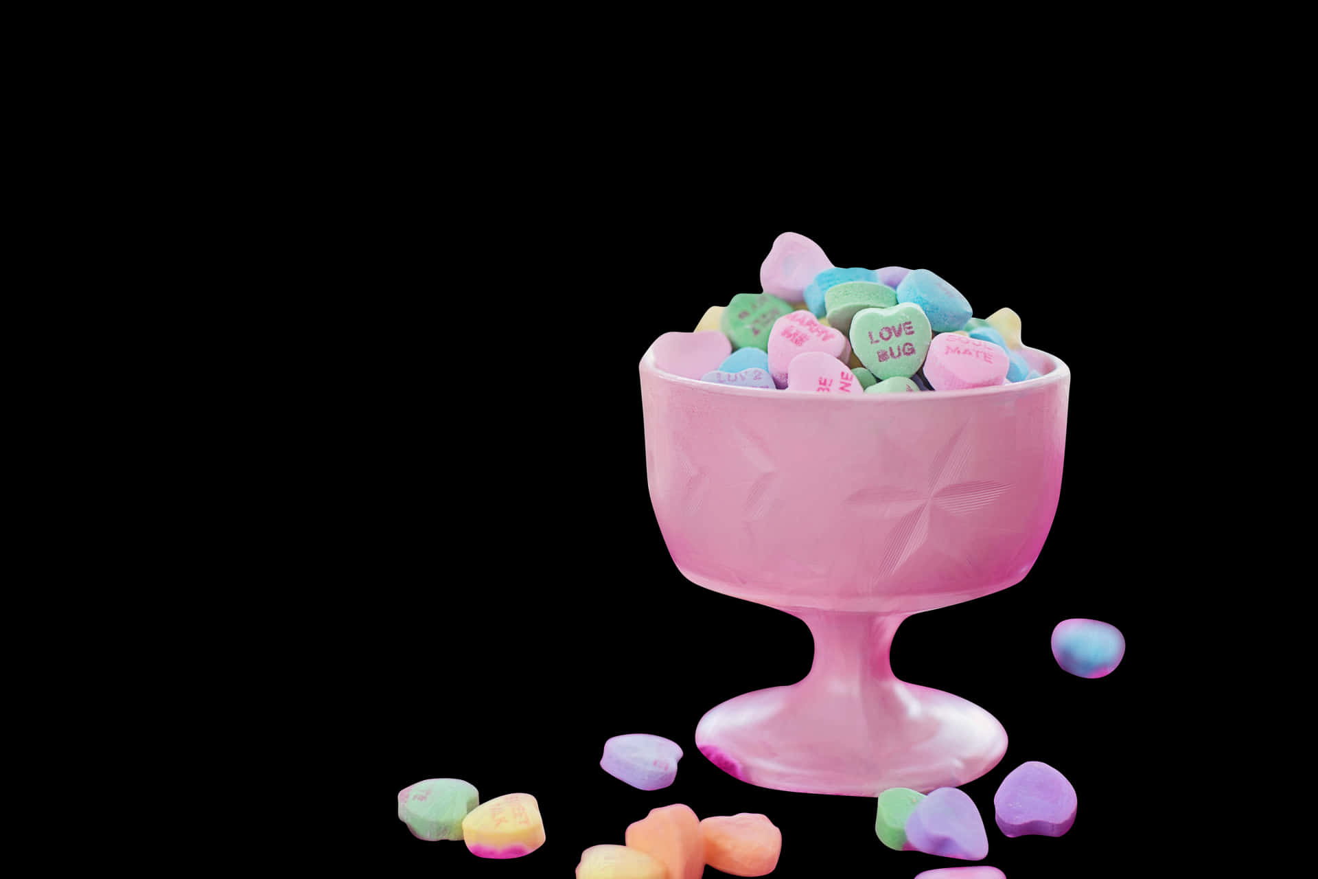 Valentines Candy Heartsin Pink Bowl PNG