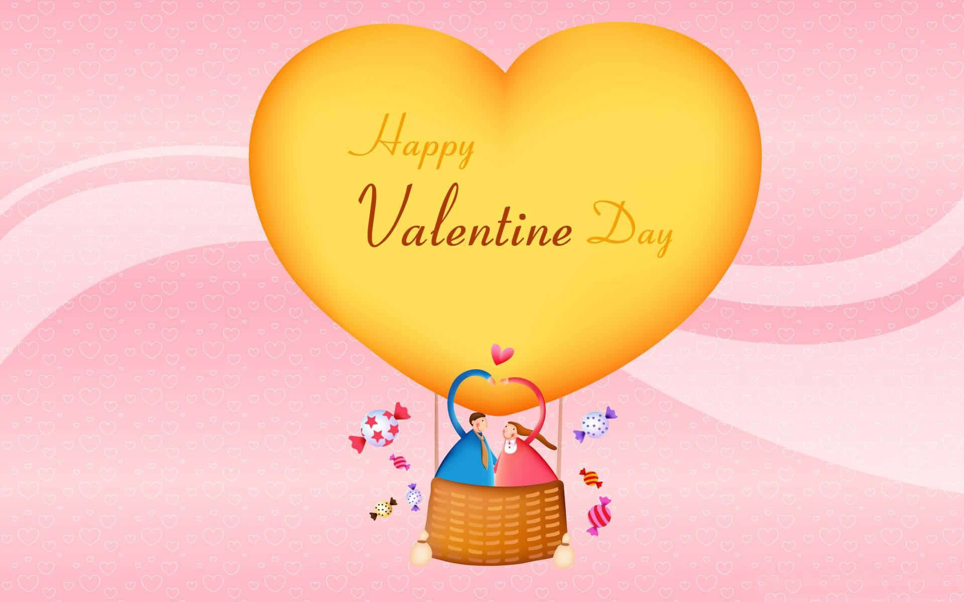 Yellow Heart Air Balloon Valentines Day Background