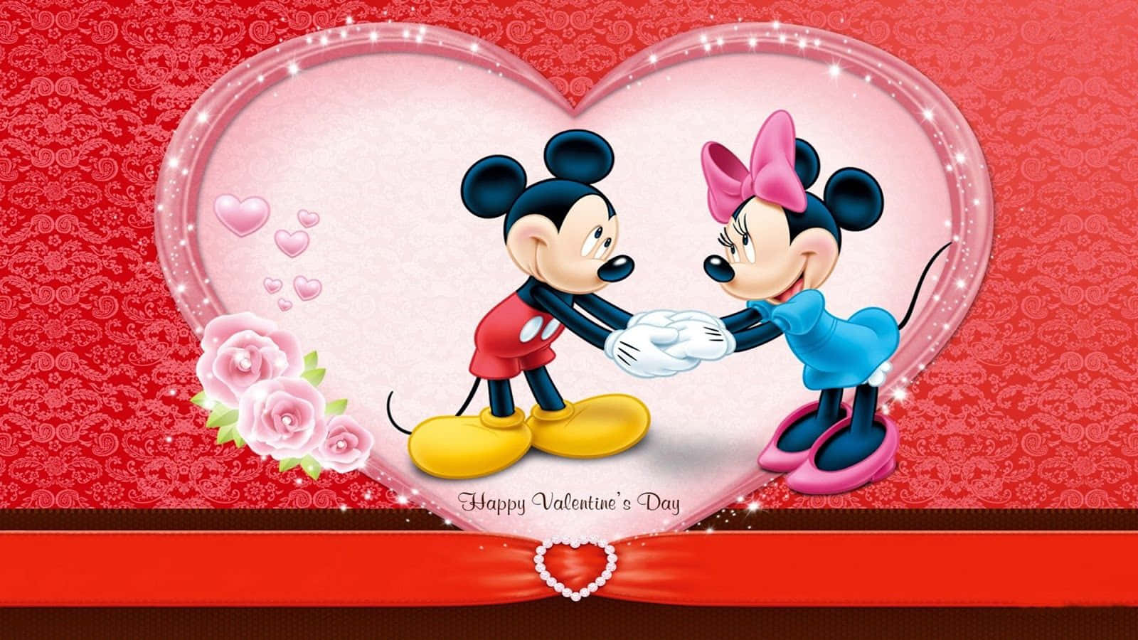 Mickeyog Minnie Mouse Valentinsdag Baggrund.