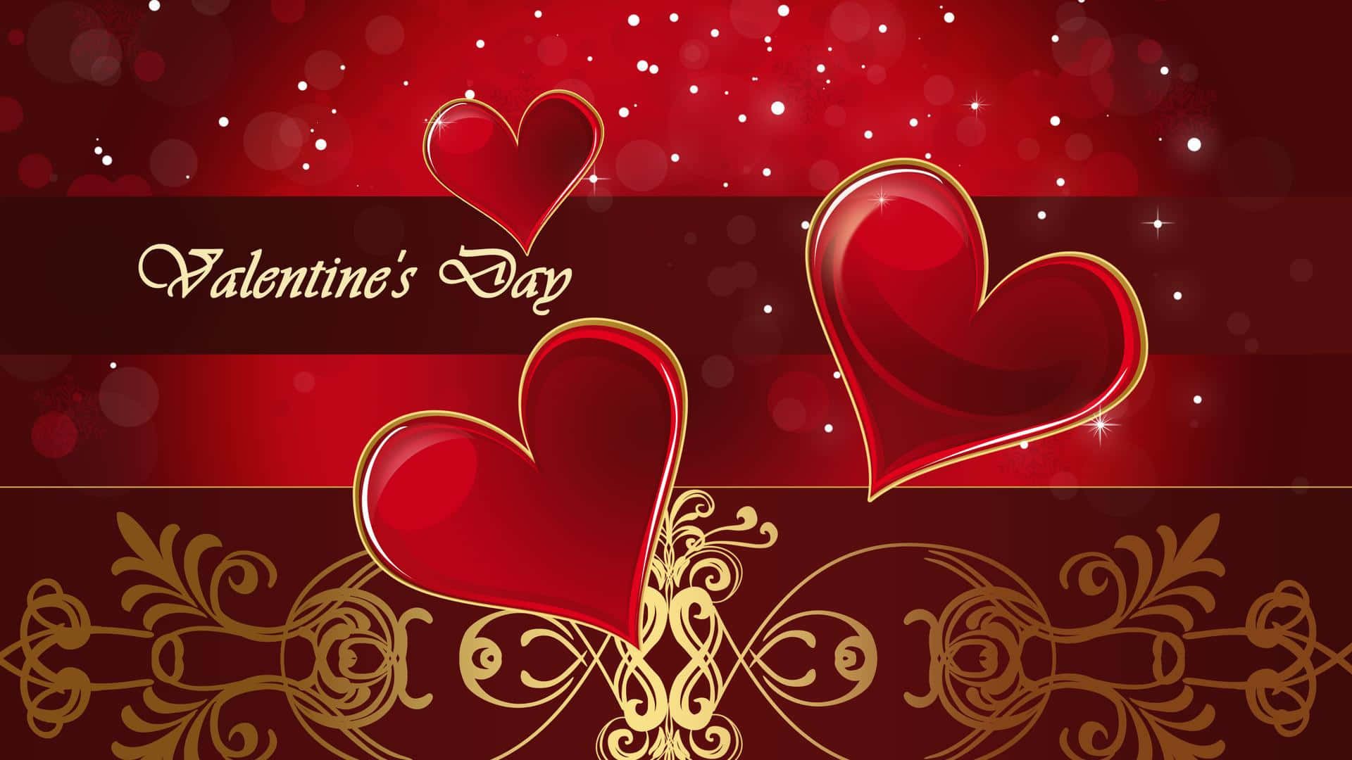 Red Hearts And Golden Symbols Valentines Day Background