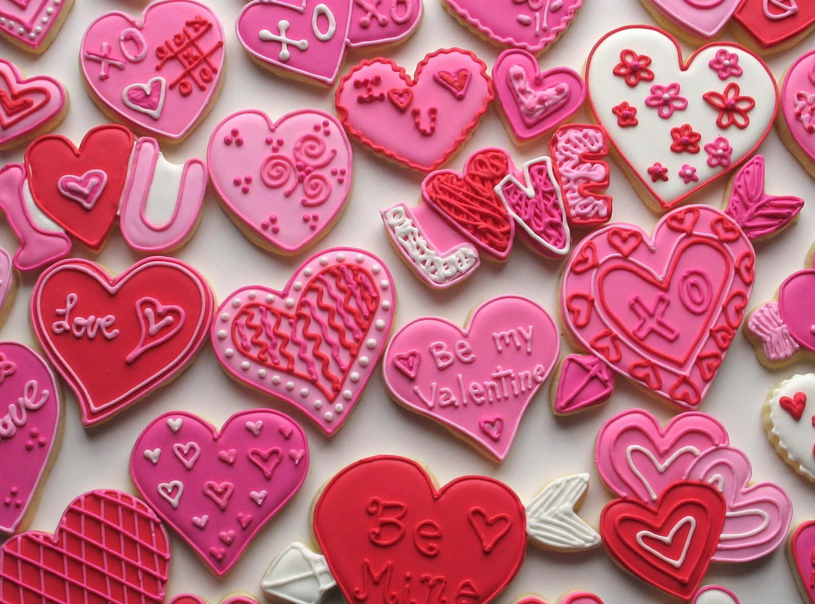 Fondode Pantalla De Galletas Con Forma De Corazón Para El Día De San Valentín