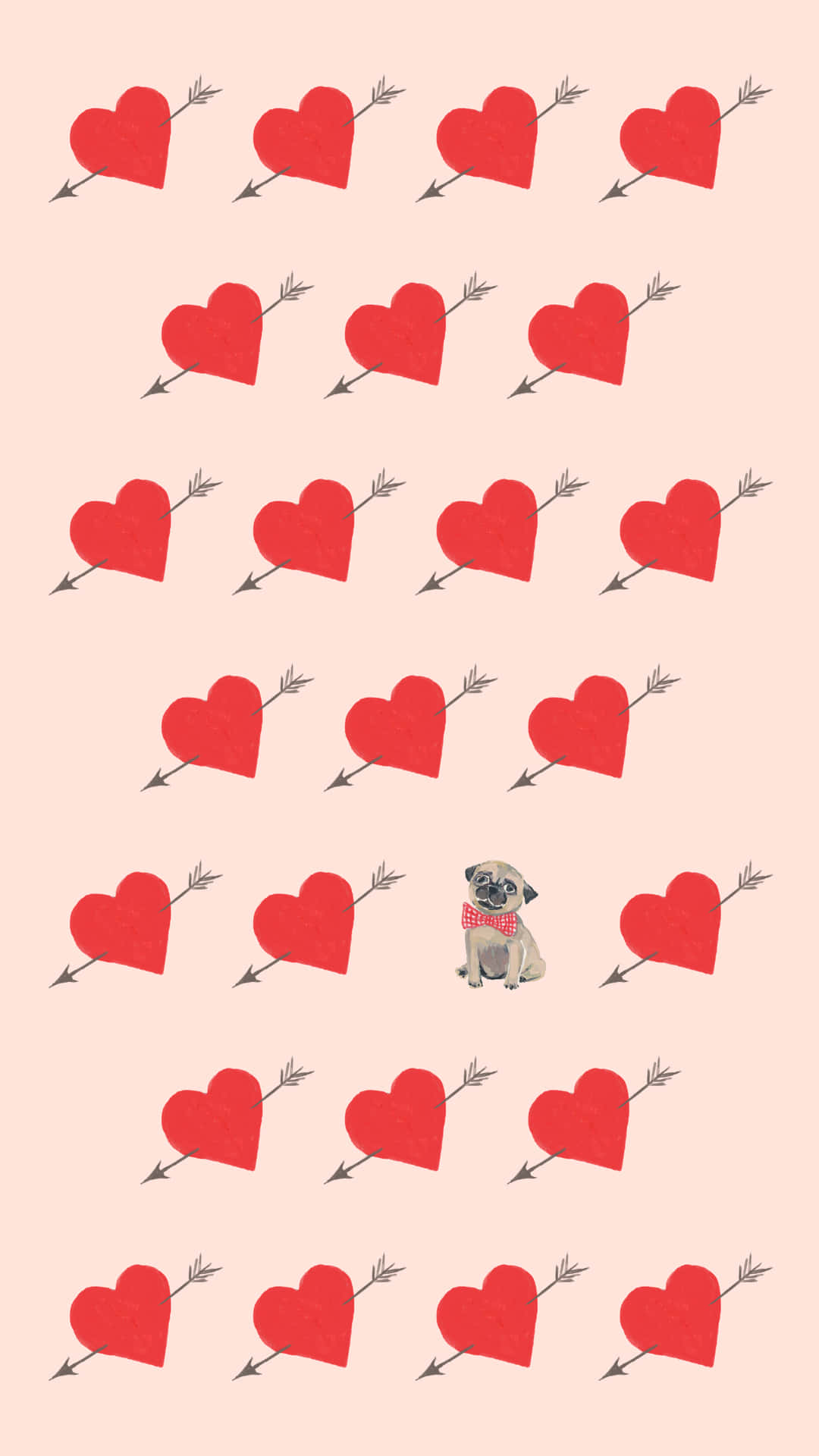 A Pug With Arrows And Hearts On A Pink Background Wallpaper