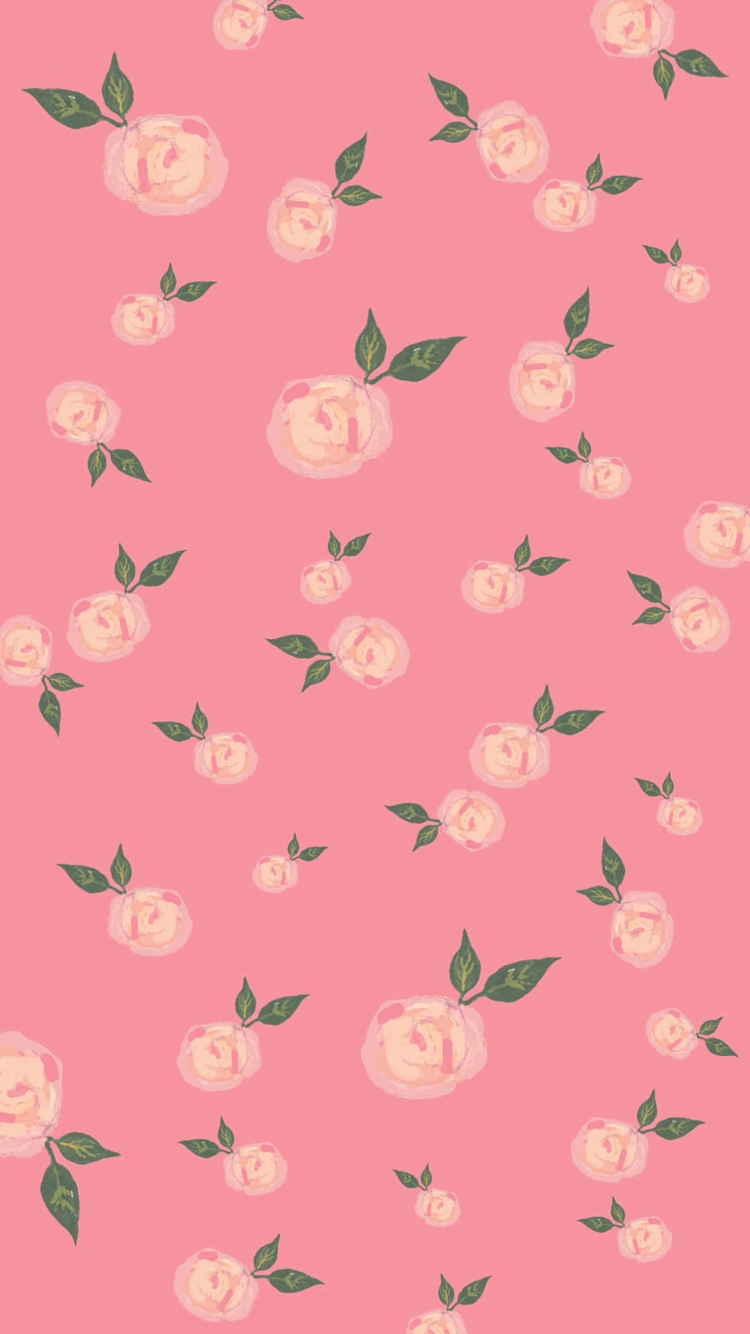 A Pink Rose Pattern With Leaves On It Wallpaper