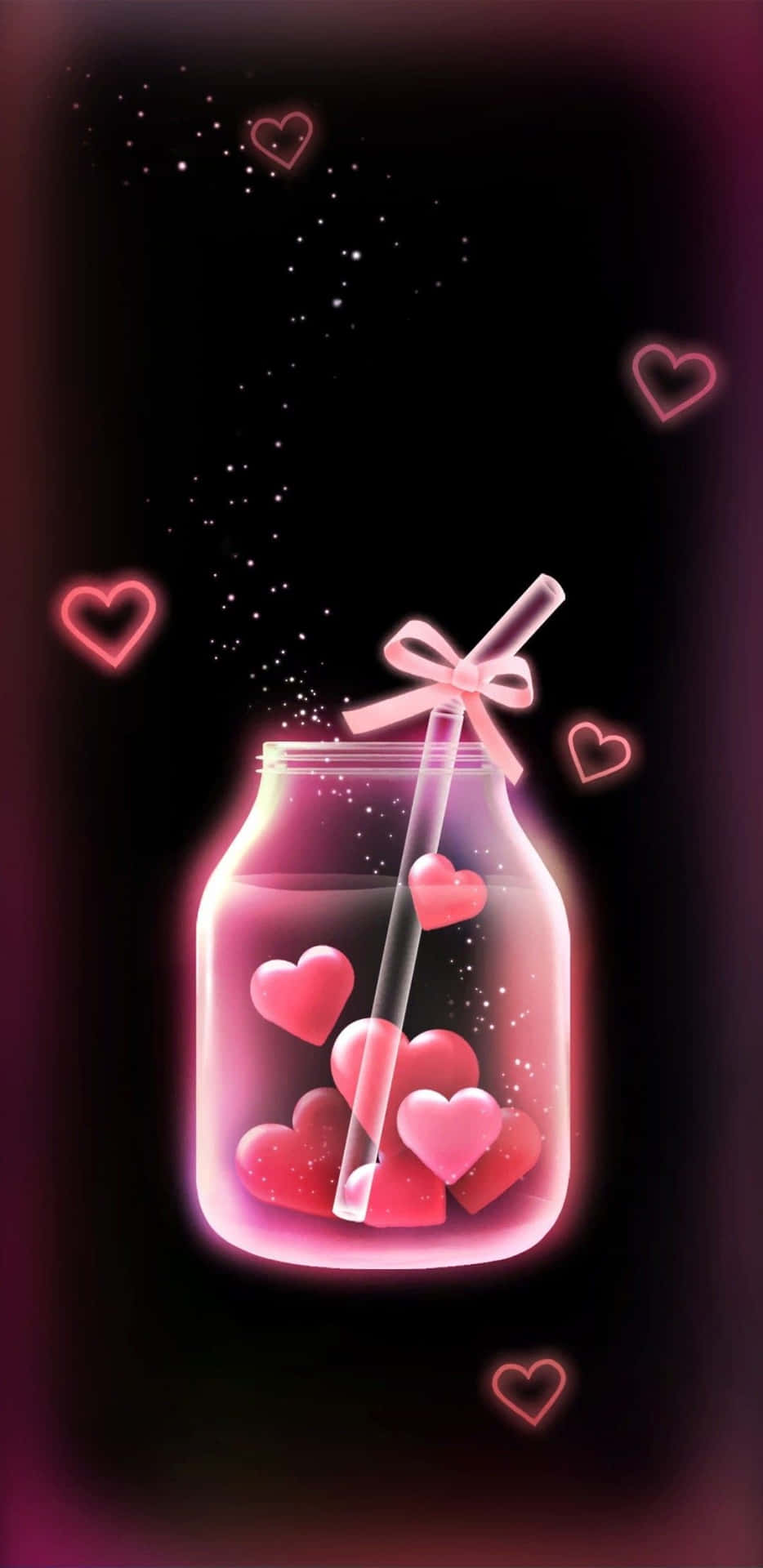 A Glass Jar With Hearts Floating Around It Wallpaper