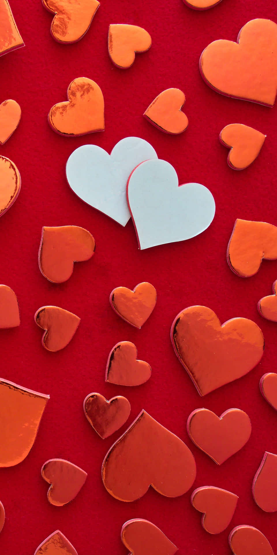 Valentine's Day Background With Hearts On Red Background Wallpaper