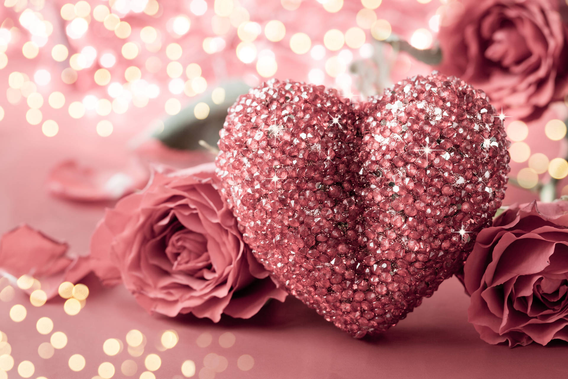 Valentines Day Pink Heart Glitters Wallpaper