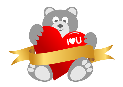Valentines Day Teddy Bear Holding Heart PNG
