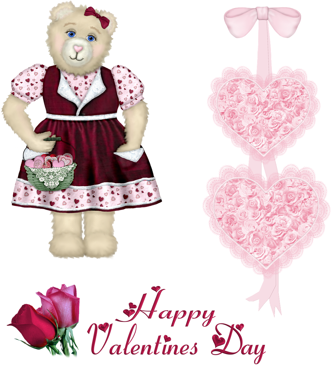 Valentines Day Teddy Bearand Hearts PNG