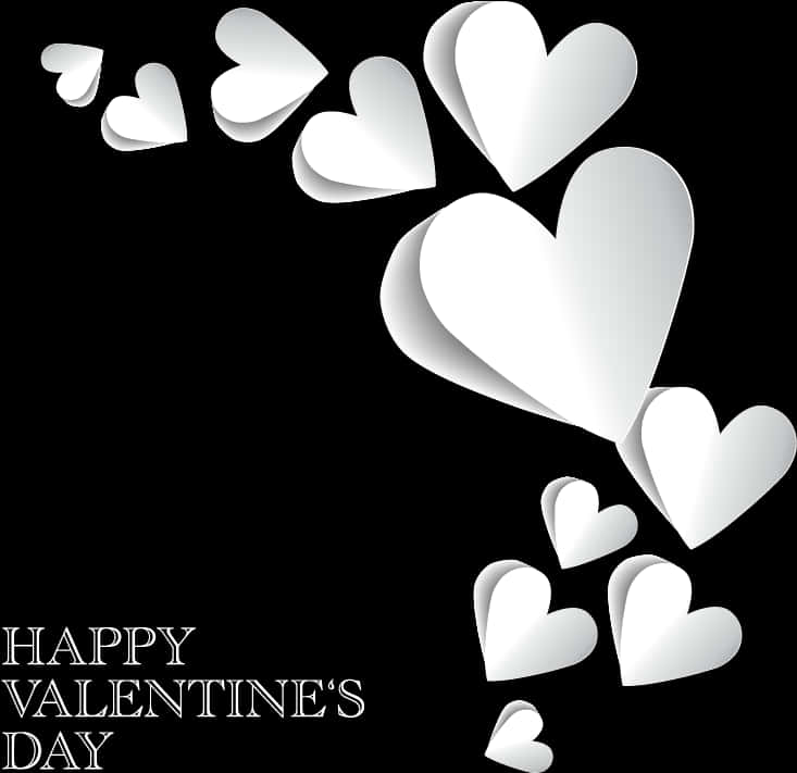 Valentines Day White Hearts Black Background PNG