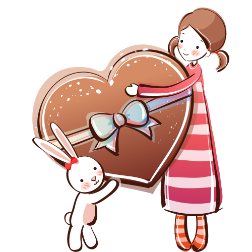 Valentines Girl Rabbit Heart Chocolate PNG