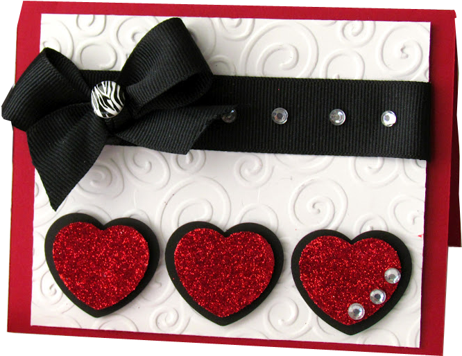 Valentines Heart Cardwith Ribbonand Glitter PNG