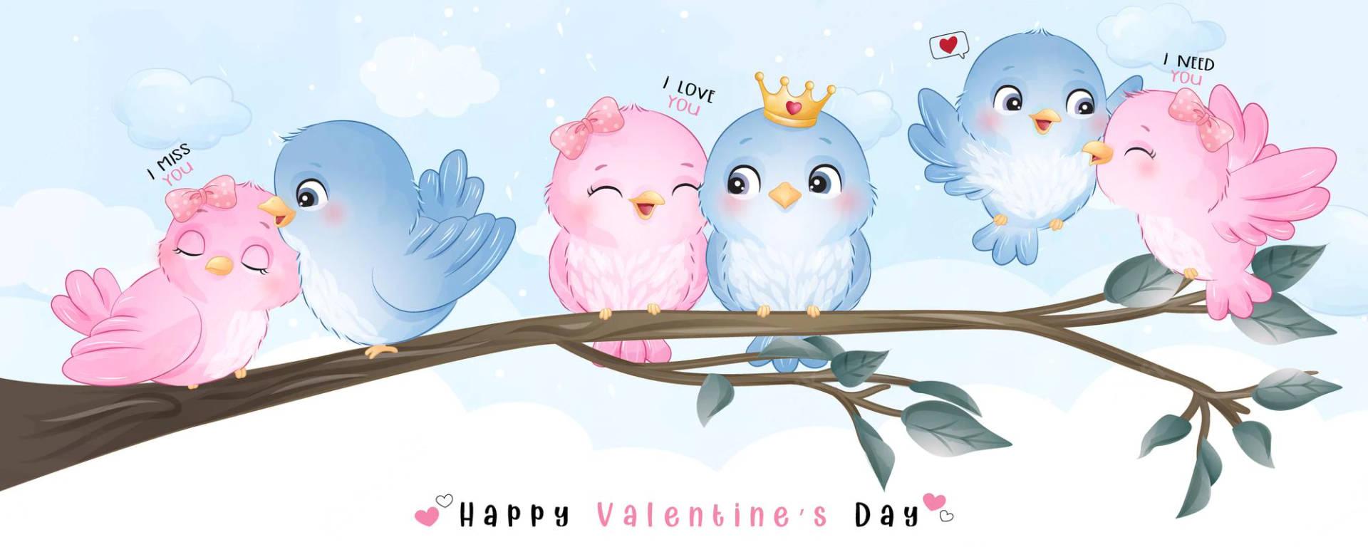 Valentines' Pink Love Birds Wallpaper