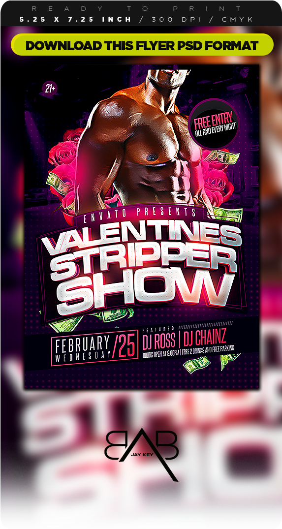 Valentines Stripper Show Flyer PNG