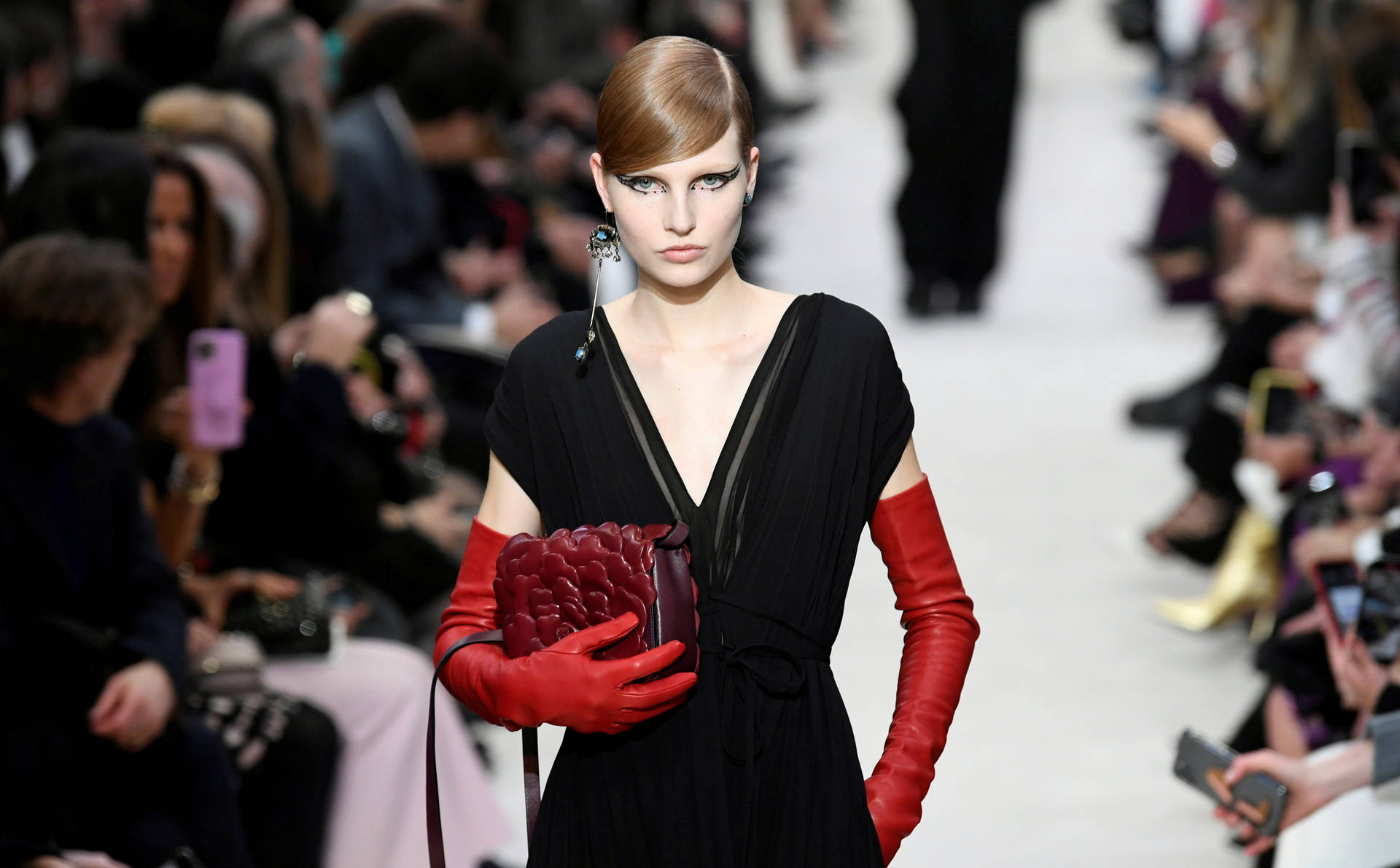 Valentino Model In Black Dress Background