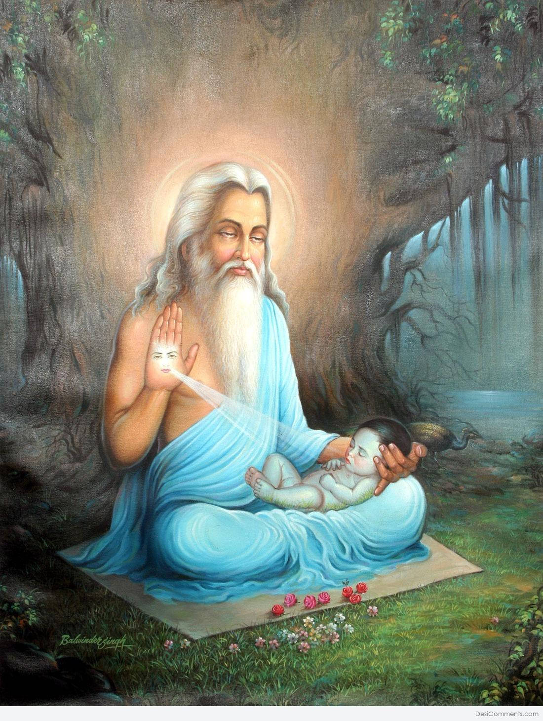 Valmiki With A Baby Under A Tree Wallpaper