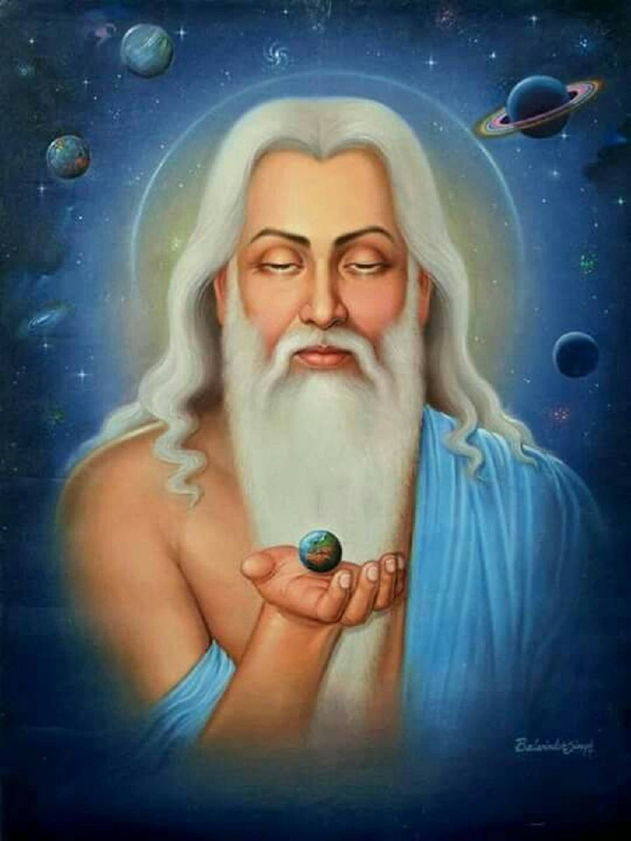 Valmiki With Blue Planets Wallpaper