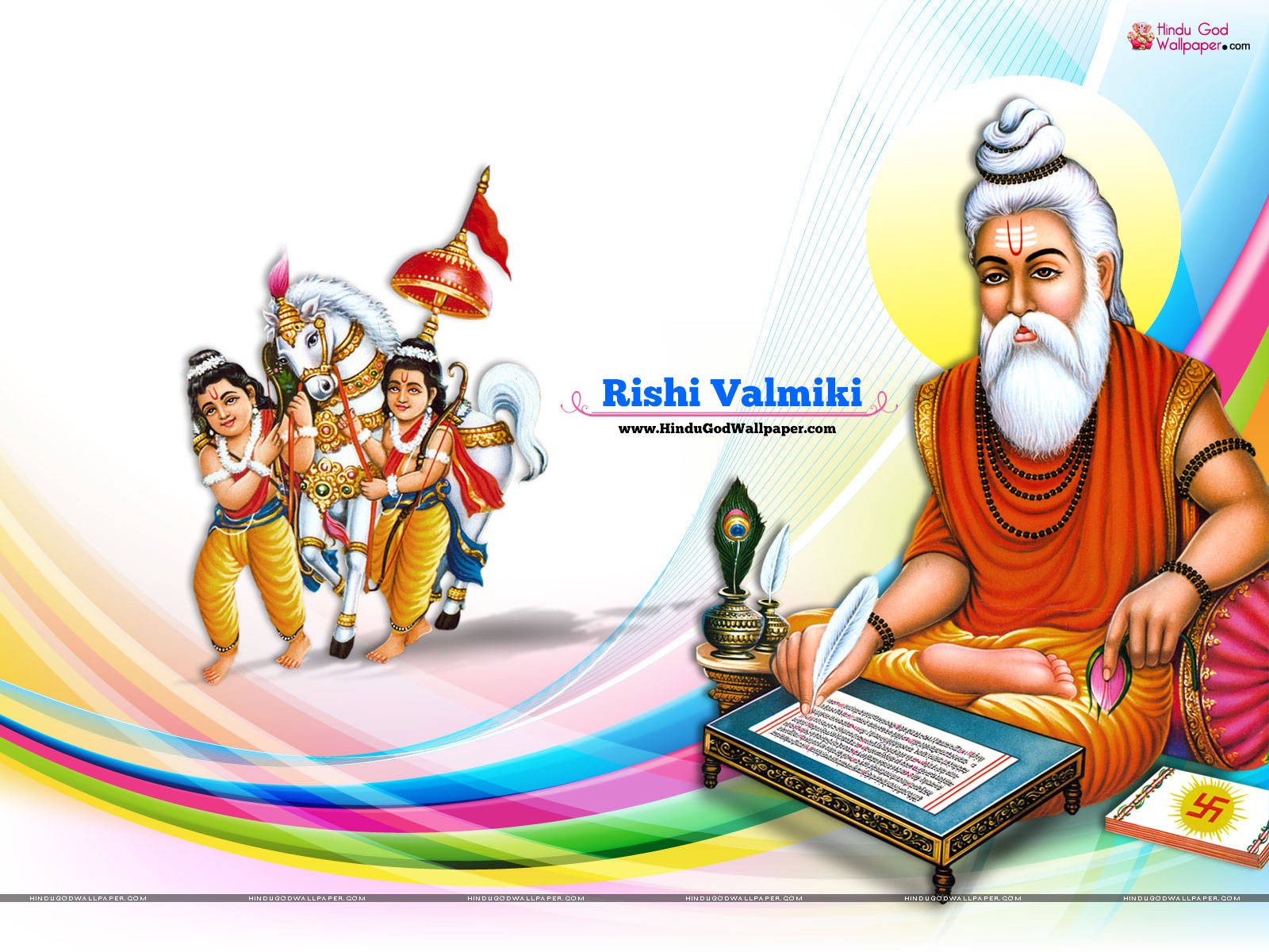 Valmiki With Disciples And White Horse Wallpaper
