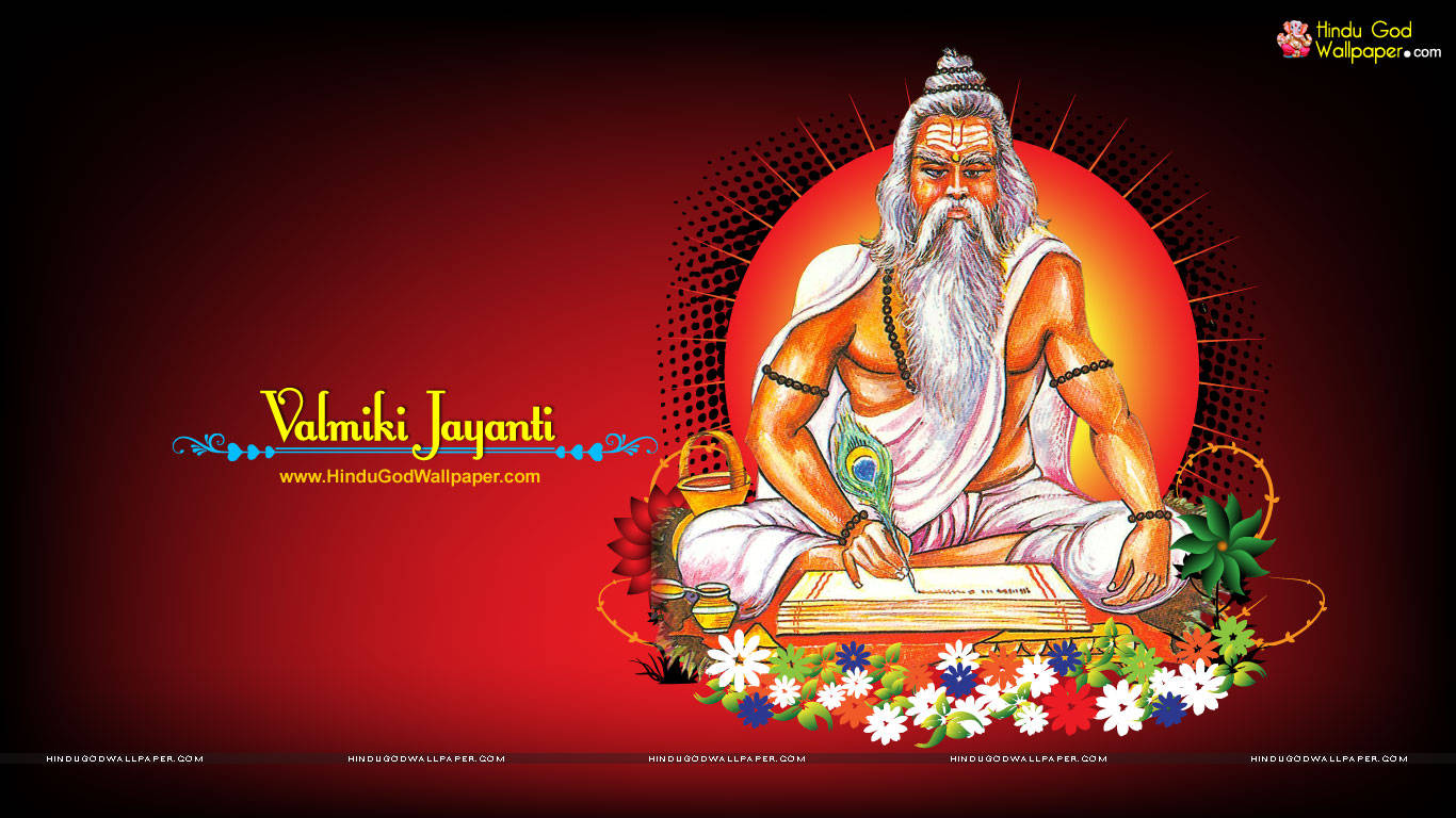 Valmiki Writing A Book With Flowers Wallpaper