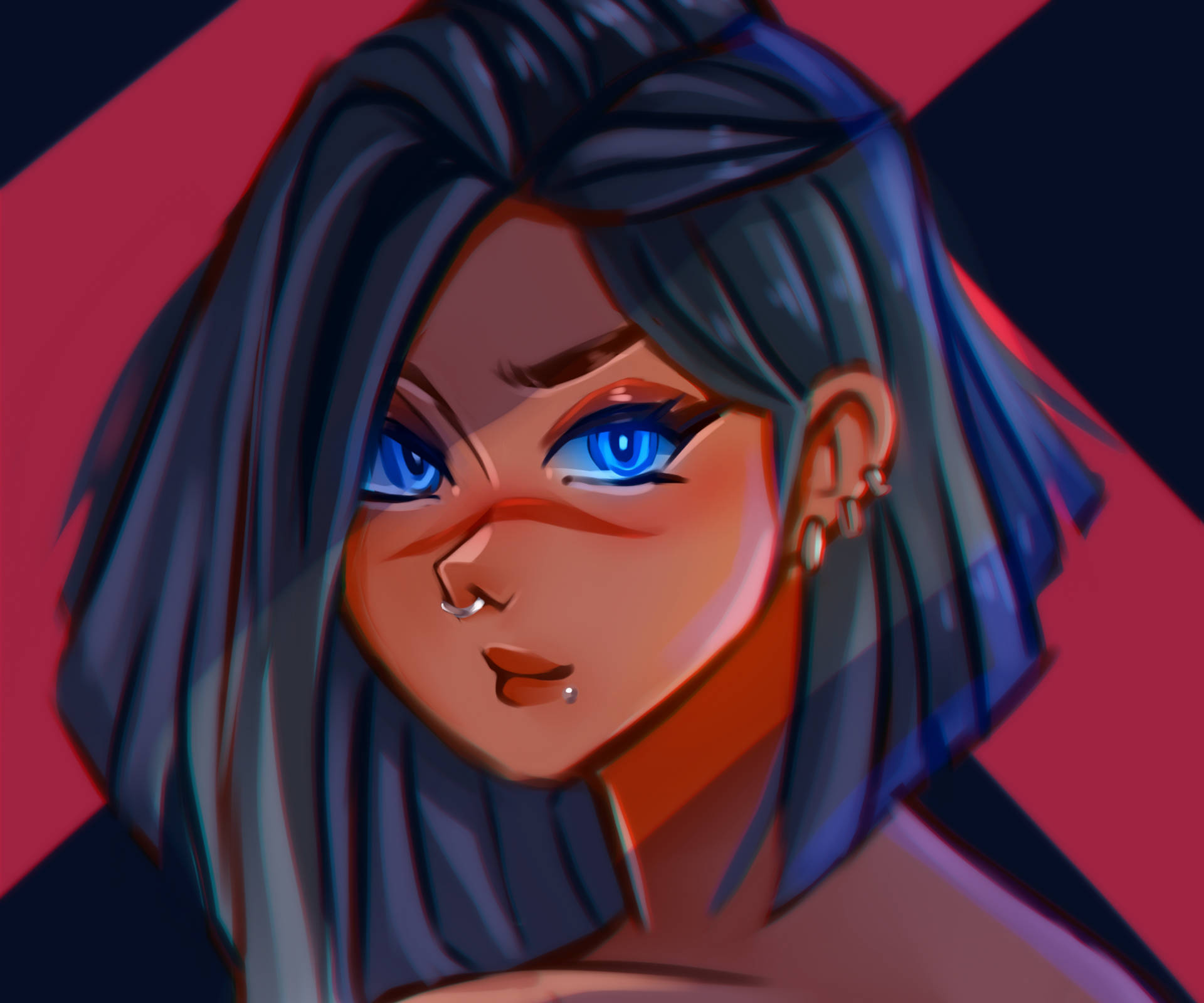 En pige med blå øjne og sort hår Wallpaper