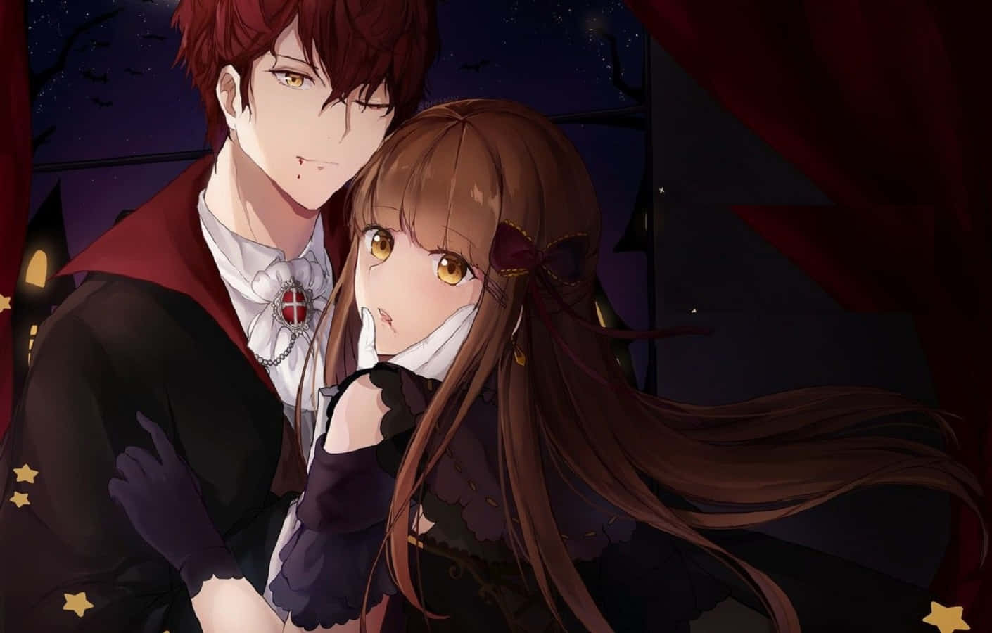 Mysterious Vampire Couple in Costume Wallpaper