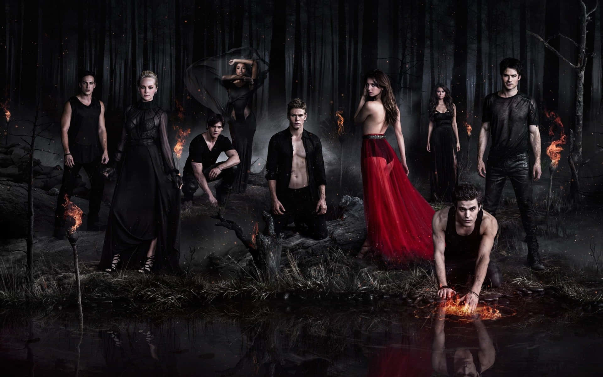Stefan and Elena of "The Vampire Diaries" Wallpaper