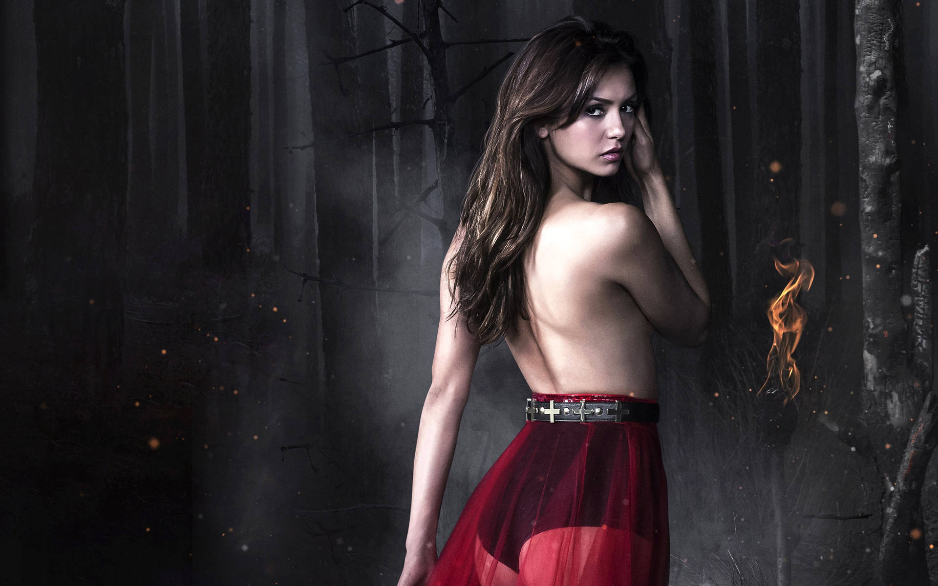 Vampire Diaries Elena Red Skirt Wallpaper