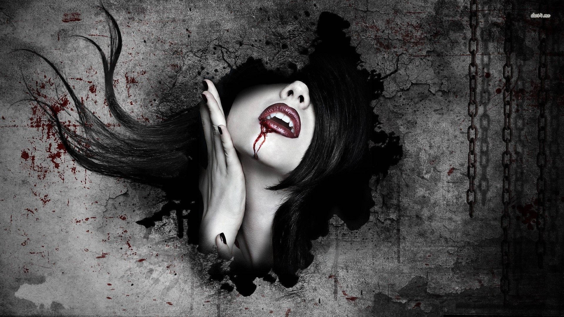 A Mysterious Vampire Girl Lurks Behind A Wall Wallpaper