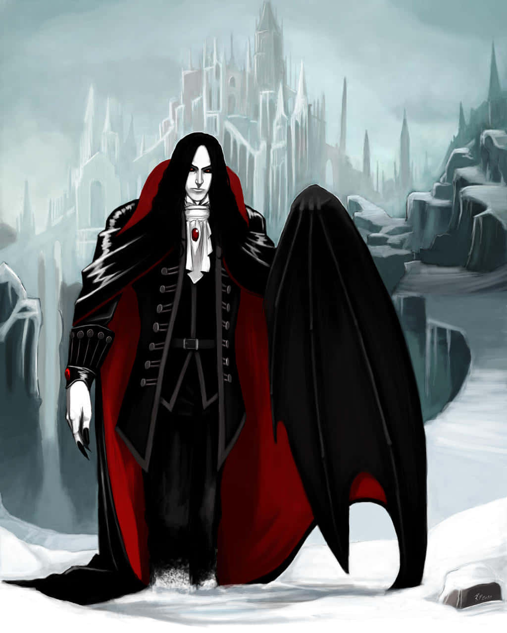 Mysterious Vampire Lord in His Eerie Domain Wallpaper
