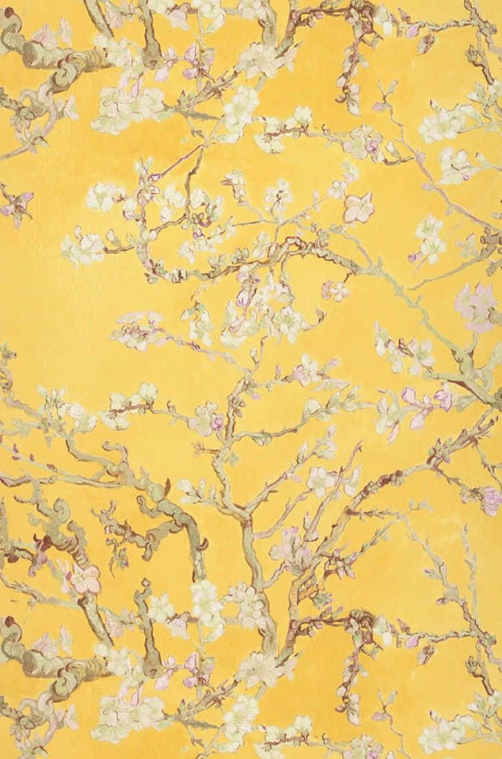 A peaceful, tranquil painting of the iconic Van Gogh Almond Blossoms Wallpaper