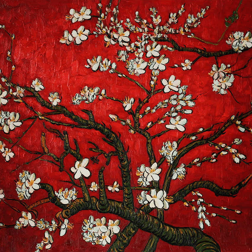 Immerse yourself in the colorful landscapes of Van Gogh's Almond Blossoms Wallpaper