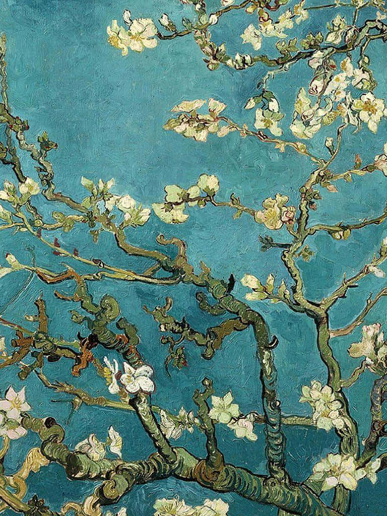 A scene of beautiful almond trees in bloom by Dutch painter Vincent van Gogh. Wallpaper