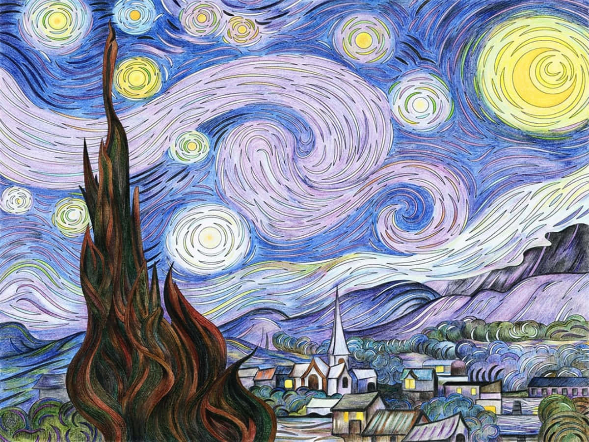 Enlivlig Vy Av Stjärnklara Natten Av Vincent Van Gogh.