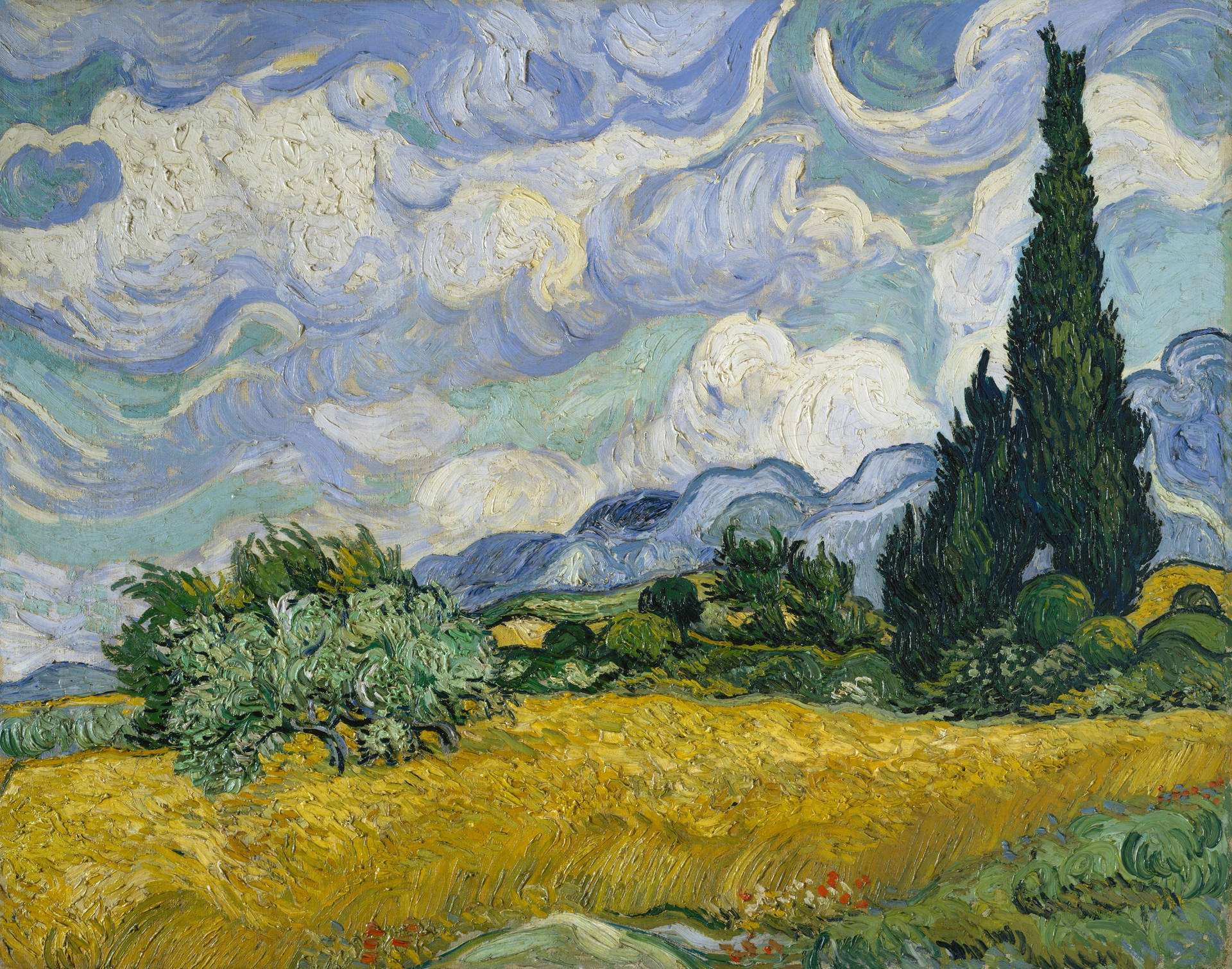 Van Gogh Wheat Field With Cypresses Wallpaper