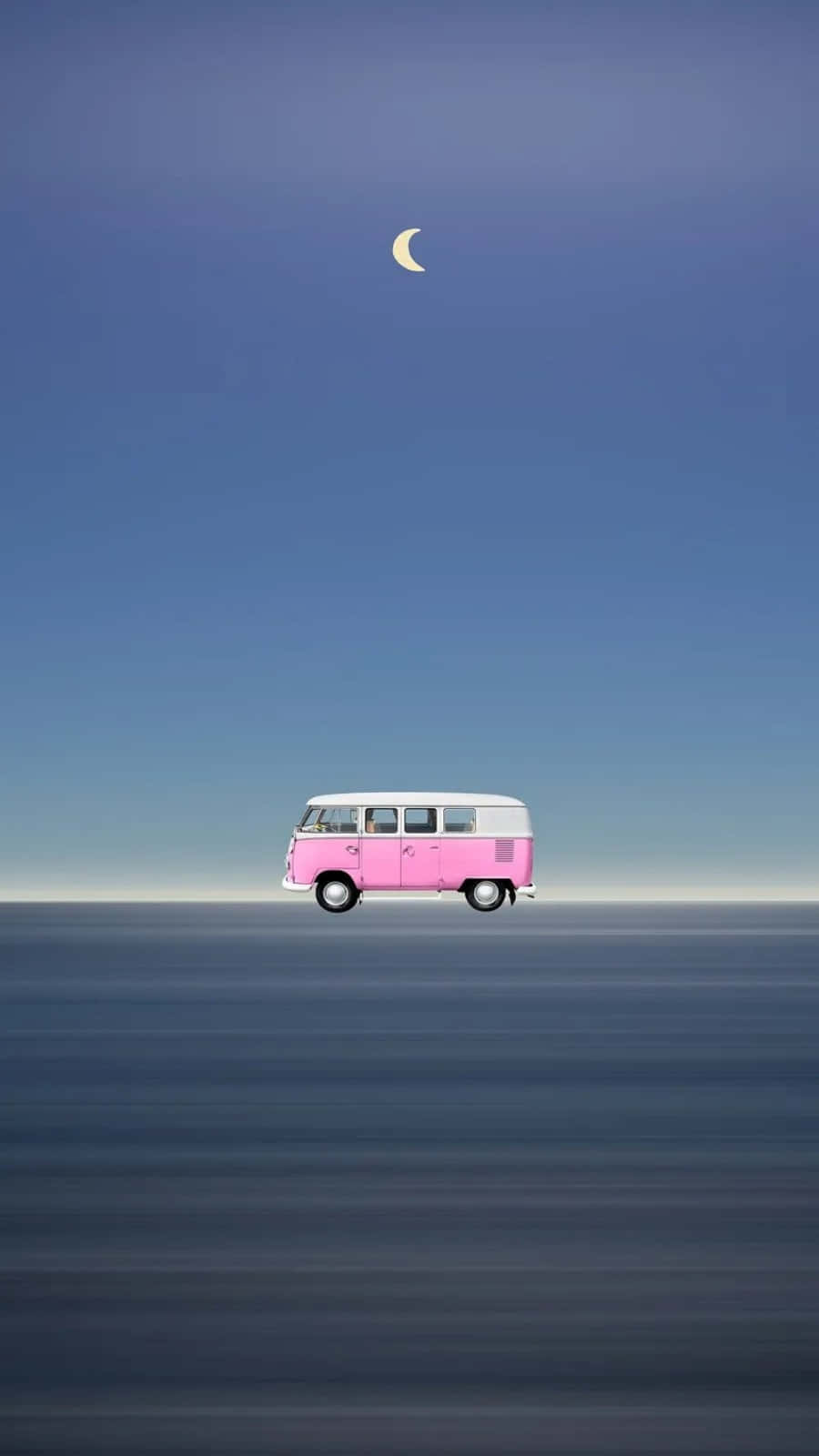 A Pink Vw Bus Is Floating In The Ocean