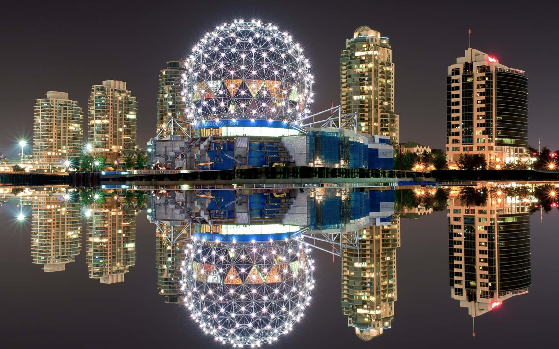 Vancouver Science World Night Reflection Wallpaper