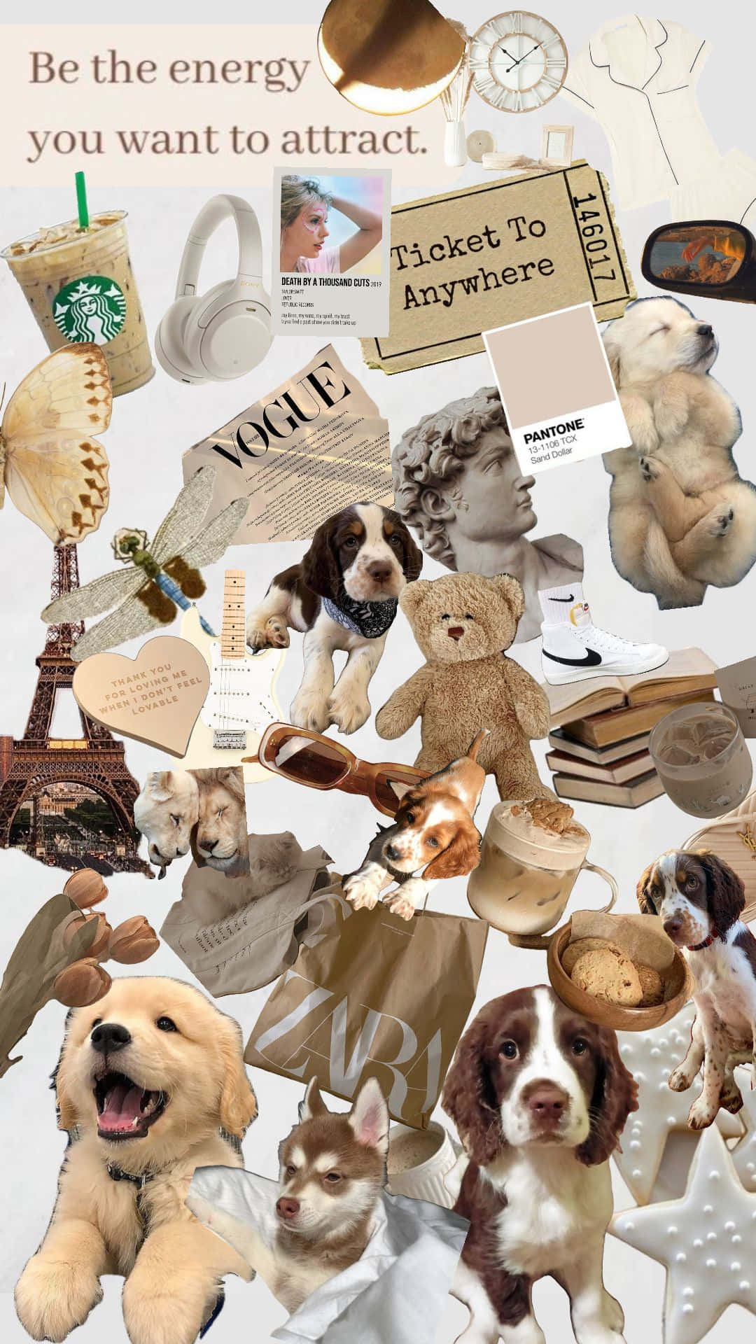 Vanilla Aesthetic Collage Dogsand Comfort Items Wallpaper