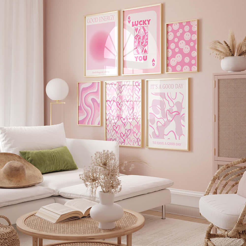 Vanilla Aesthetic Pink Gallery Wall Wallpaper