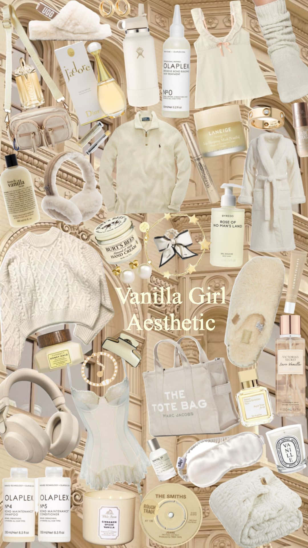 Vanilla Girl Aesthetic Items Collage Wallpaper