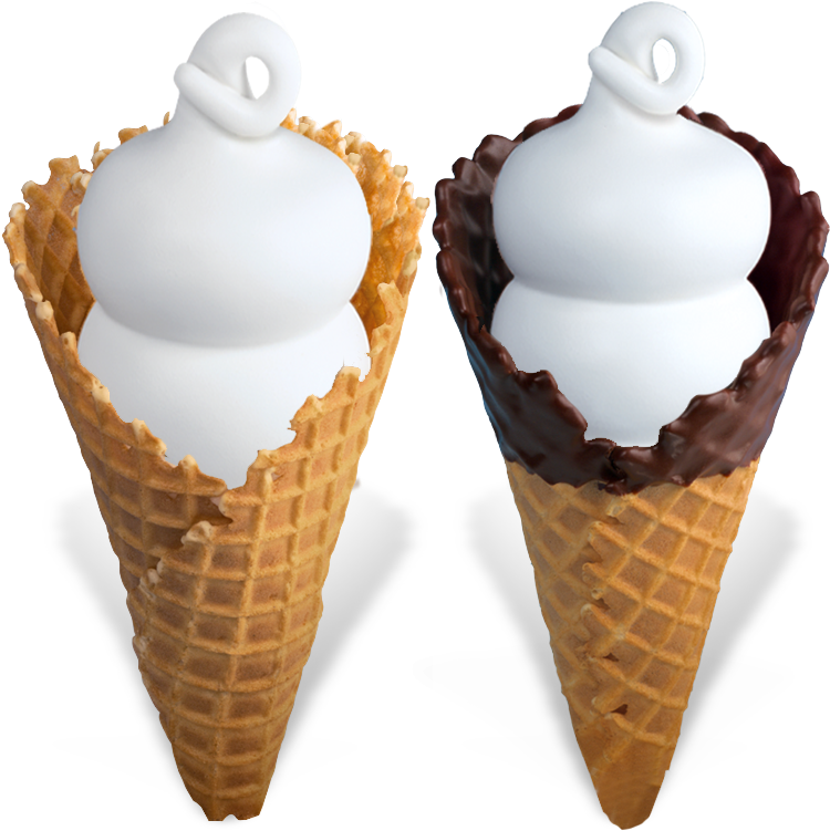 Vanilla Ice Cream Cones With Chocolate Dip PNG